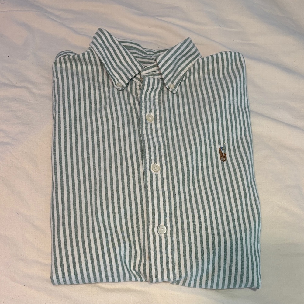 Polo Ralph Lauren Green and White Striped Shirt